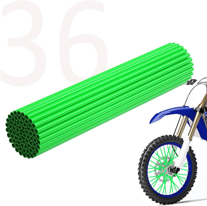 REWOLFNUS 36Pcs Dirt Bike Spoke Covers Wheel Spoke Wraps Wheel Rim Spoke Skins Universal for Motorcycle(Green) - Image 1